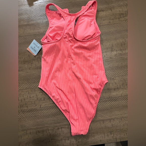 NWT Shade & Shore Ribbed Snap-Front High Neck One Piece Swimsuit - Coral M - Picture 5 of 6
